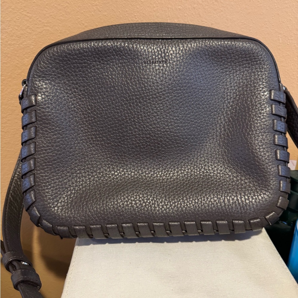 AllSaints Black Whipstitch Pebbled Leather Crossbody
